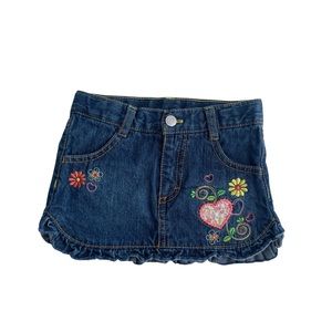Cute Embroidered Flower and Heart Denim Jean Skirt SZ 3T
